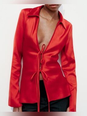 Zara Satin Effect Front-Tie Blouse - NWOT